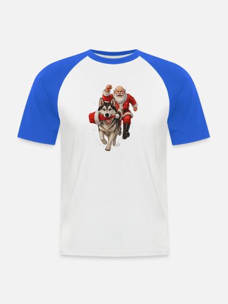 Husky klaut Weihnachtsmannmütze - Männer Baseball-T-Shirt - Weiß/Royalblau