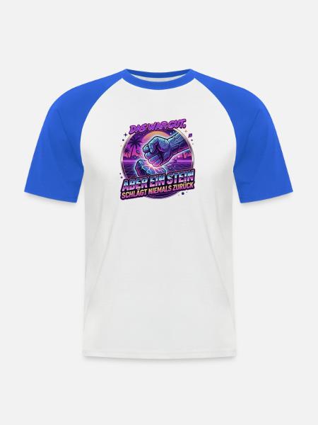 Das_war_gut-_aber_ein_Stein_schlaegt_niemals_zu - Männer Baseball-T-Shirt - Weiß/Royalblau