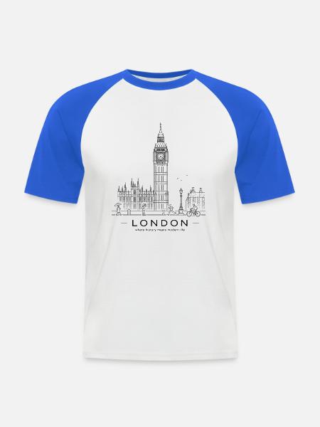 Big Ben Line Kunst - Männer Baseball-T-Shirt - Weiß/Royalblau