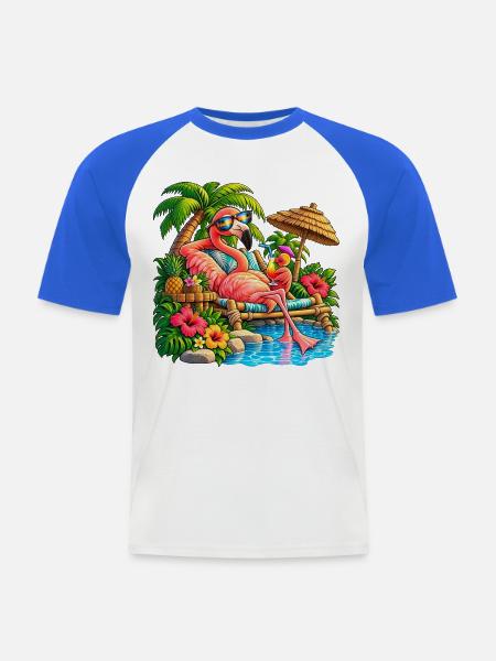 Flamingo im Tropenparadies – Sommer Relax - Männer Baseball-T-Shirt - Weiß/Royalblau