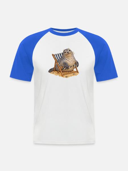 Zerbrochenes Deckstuhl-Siegel - Männer Baseball-T-Shirt - Weiß/Royalblau