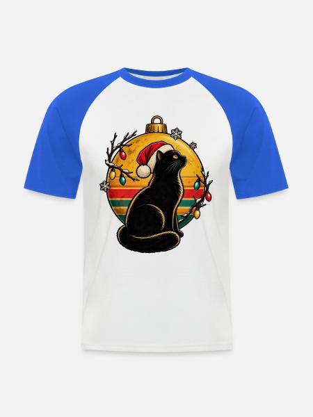 Schwarzer Kater im Weihnachtszauber - Männer Baseball-T-Shirt - Weiß/Royalblau