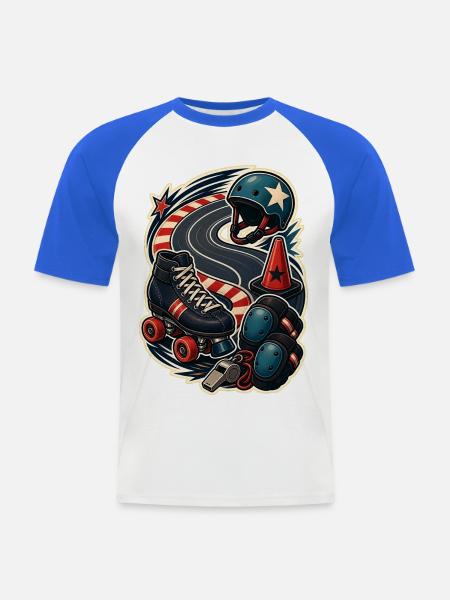 Rollschuh Kurventraining Hütchen Bahn - Männer Baseball-T-Shirt - Weiß/Royalblau