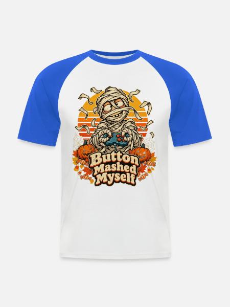 Halloween-Mumie Button Mashed Myself Gamer - Männer Baseball-T-Shirt - Weiß/Royalblau