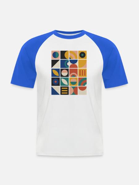 Raster aus geometrischen Kacheln - Männer Baseball-T-Shirt - Weiß/Royalblau