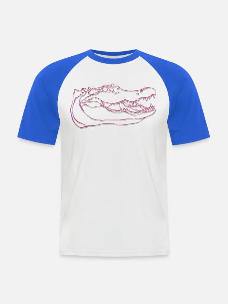 Neon Krokodil-Umriss auf Schwarz - Männer Baseball-T-Shirt - Weiß/Royalblau