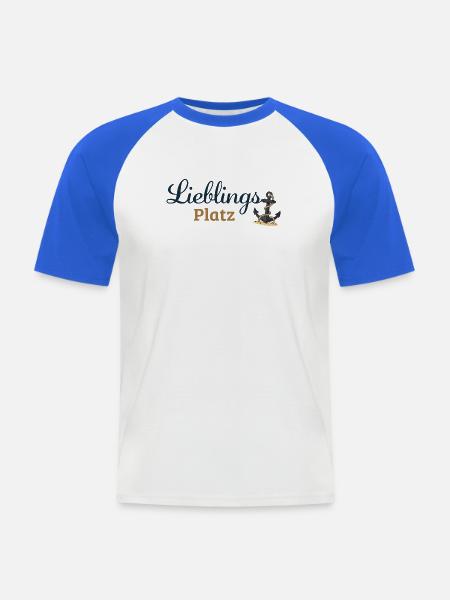 Lieblingsplatz – Maritimes Ankerdesign - Männer Baseball-T-Shirt - Weiß/Royalblau