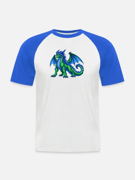 Majestätische Drachenmutter – Blau Grüner Drache - Männer Baseball-T-Shirt - Weiß/Royalblau
