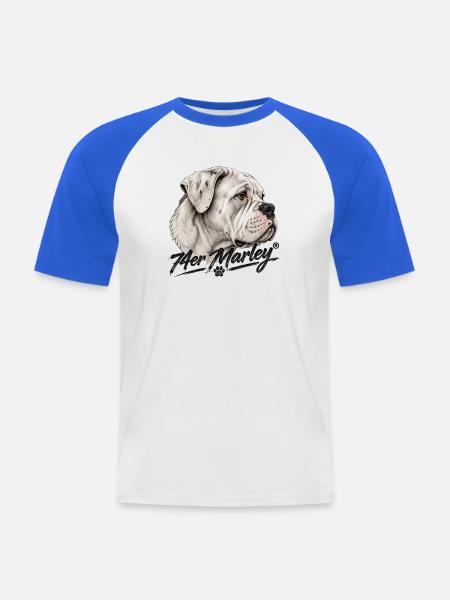 Bulldog Soul – 74er Marley® - Männer Baseball-T-Shirt - Weiß/Royalblau