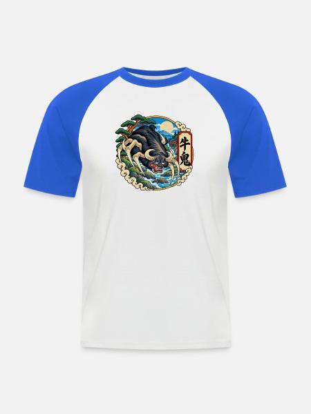 Ushi-Oni als japanischer Rinderdämon - Männer Baseball-T-Shirt - Weiß/Royalblau