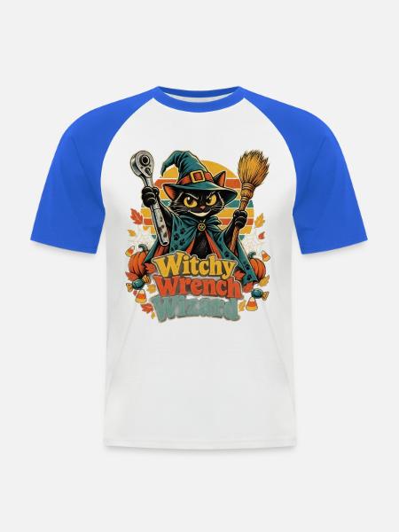 Halloween Hexenkatze Mechaniker Wizard - Männer Baseball-T-Shirt - Weiß/Royalblau