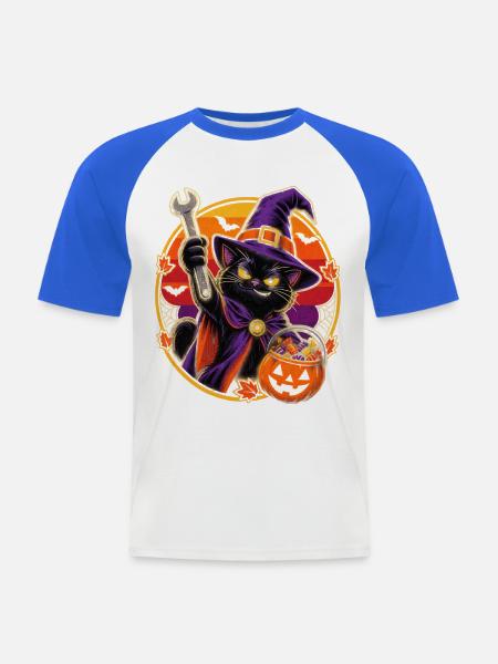 Halloween Hexenkatze mit Schraubenschlüssel - Männer Baseball-T-Shirt - Weiß/Royalblau