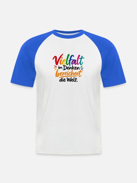 Vielfalt im Denken - Männer Baseball-T-Shirt - Weiß/Royalblau