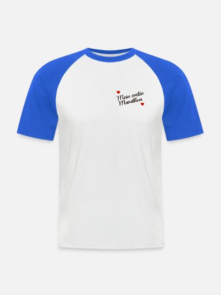 Erster Marathon, Laufen - Männer Baseball-T-Shirt - Weiß/Royalblau