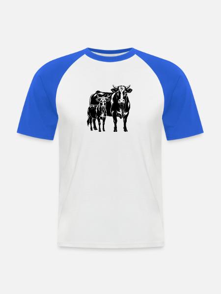 Schwarzes Angus-Kuh-Kalb-Paar - Männer Baseball-T-Shirt - Weiß/Royalblau