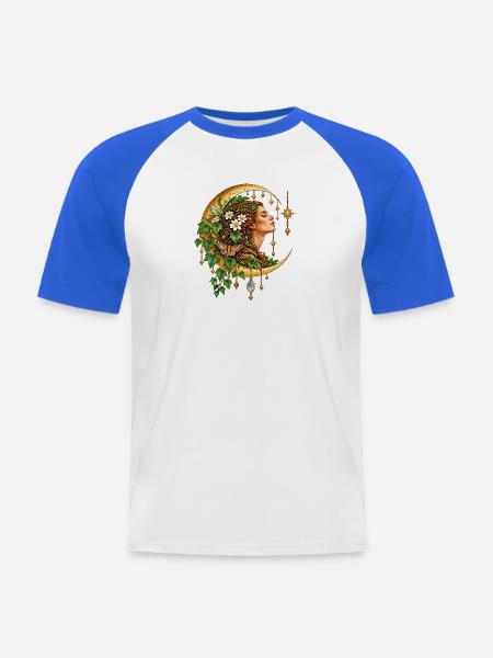Mondgöttin im Blattkranz - Männer Baseball-T-Shirt - Weiß/Royalblau