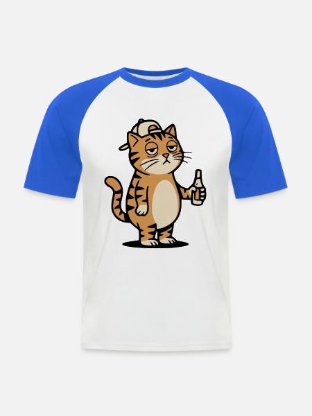 Bier Katze - Männer Baseball-T-Shirt - Weiß/Royalblau
