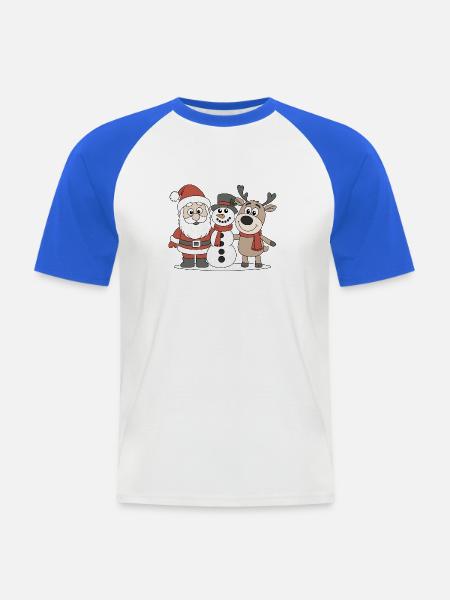 Weihnachts-Trio Cartoon Shirt Geschenk - Männer Baseball-T-Shirt - Weiß/Royalblau