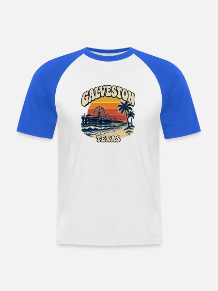Galveston Pier Sunset Texas - Männer Baseball-T-Shirt - Weiß/Royalblau