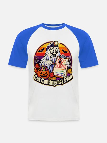 Halloween-Geist Cat Contingency Plan ABA - Männer Baseball-T-Shirt - Weiß/Royalblau