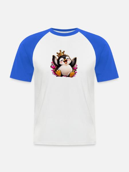 Königspinguin Jubelherz - Männer Baseball-T-Shirt - Weiß/Royalblau