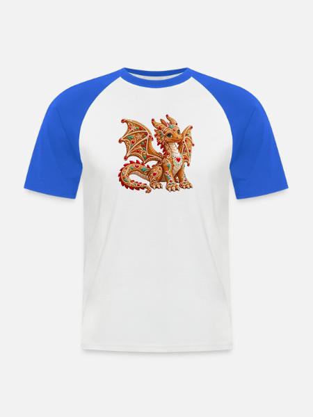 Lebkuchendrache – Süßer Weihnachtsdrache - Männer Baseball-T-Shirt - Weiß/Royalblau