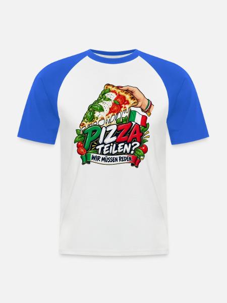 Pizza teilen? Wir müssen reden. - Männer Baseball-T-Shirt - Weiß/Royalblau