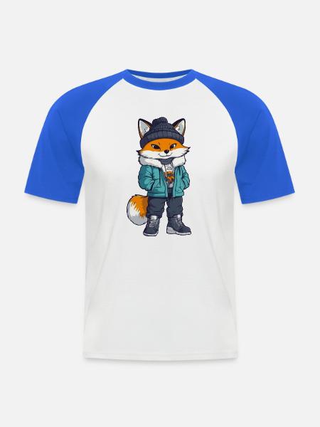 Fuchs mit Winterjacke und Mütze - Männer Baseball-T-Shirt - Weiß/Royalblau