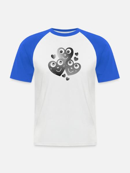 fröhliche grauschwarze Herzen lächelnde Herzen - Männer Baseball-T-Shirt - Weiß/Royalblau