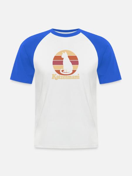 Katzenmami – Katze vor Retro-Sonne - Männer Baseball-T-Shirt - Weiß/Royalblau