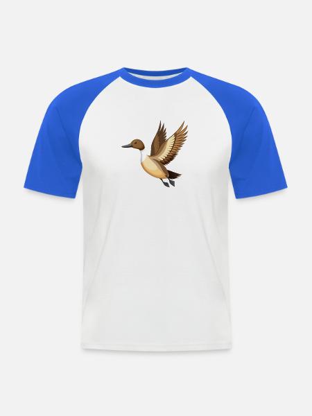 Schwanzente fliegt - Männer Baseball-T-Shirt - Weiß/Royalblau