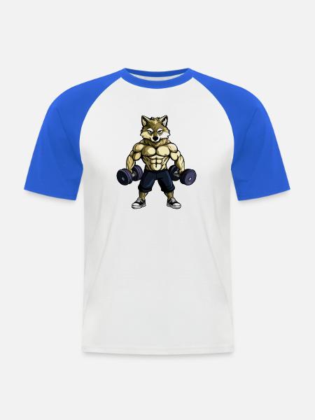 Starker Wolf / Bodybuilding - Männer Baseball-T-Shirt - Weiß/Royalblau