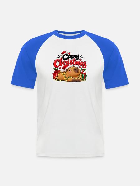 Capy Christmas – Süsses Capybara Weihnachten - Männer Baseball-T-Shirt - Weiß/Royalblau
