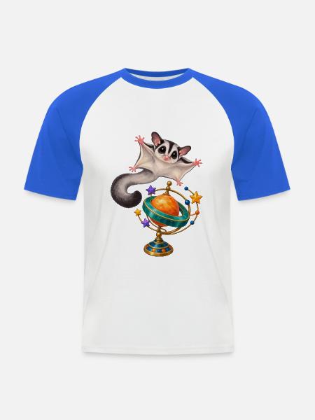 Gleitbeutler mit buntem Planeten-Ringkreisel - Männer Baseball-T-Shirt - Weiß/Royalblau