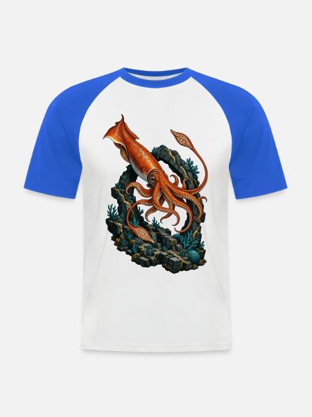 Riesenkalmar am versunkenen Basalttor - Männer Baseball-T-Shirt - Weiß/Royalblau