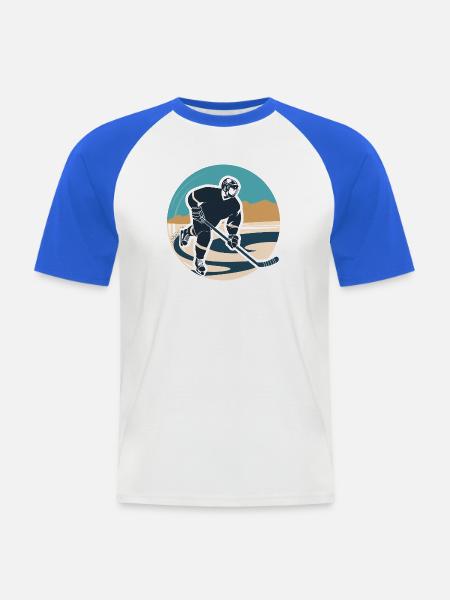 Eishockeyspieler Grafik - Männer Baseball-T-Shirt - Weiß/Royalblau