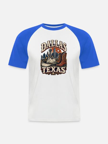 Dallas Texas Cowboy Skyline - Männer Baseball-T-Shirt - Weiß/Royalblau