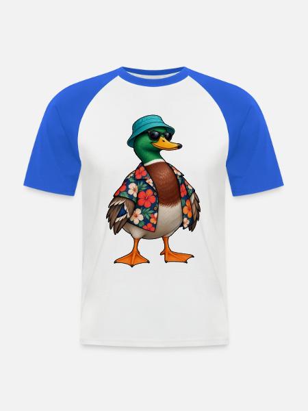 Hawaiianische Ferienente - Männer Baseball-T-Shirt - Weiß/Royalblau