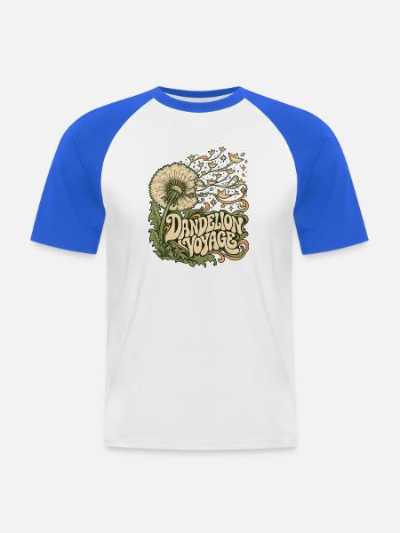 Dandelion Voyage: Psychedelic Bloom - Männer Baseball-T-Shirt - Weiß/Royalblau