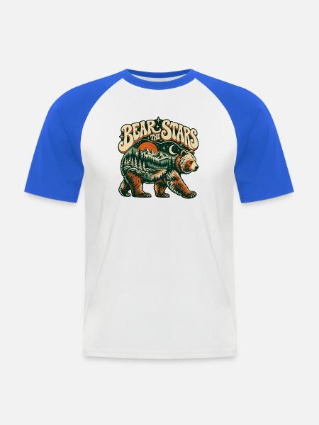 Bär unter Sternen – Berglandschaft Retro - Männer Baseball-T-Shirt - Weiß/Royalblau