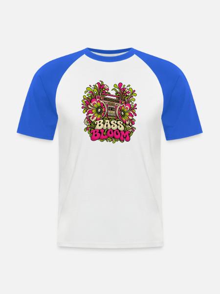 Bass Bloom Neon-Blüten Boombox - Männer Baseball-T-Shirt - Weiß/Royalblau