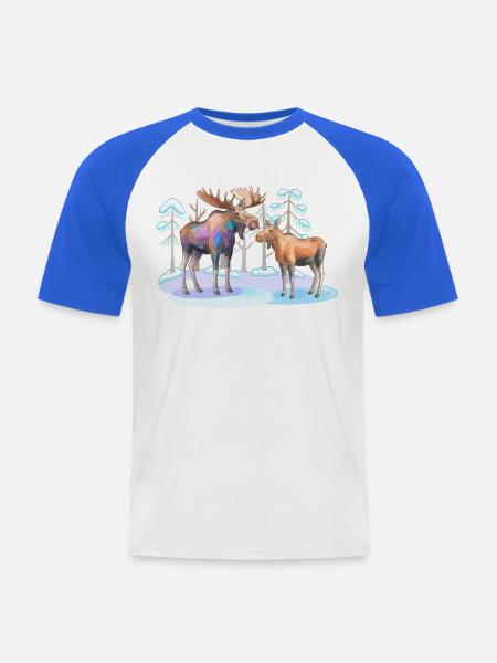 Elch im Winterwald – wilde Natur - Männer Baseball-T-Shirt - Weiß/Royalblau