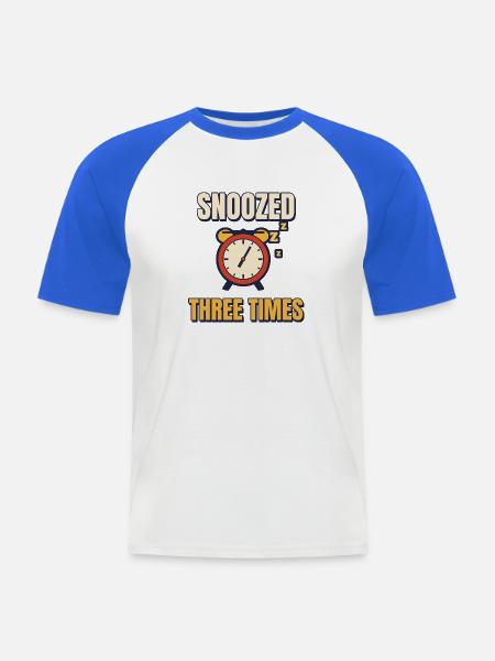 Dreimal eingeschlafen lustiger Wecker-Tee - Männer Baseball-T-Shirt - Weiß/Royalblau