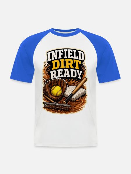 INFIELD DIRT READY - Männer Baseball-T-Shirt - Weiß/Royalblau