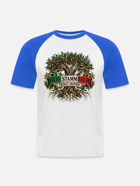 Mein Stammbaum trägt Oliven - Männer Baseball-T-Shirt - Weiß/Royalblau