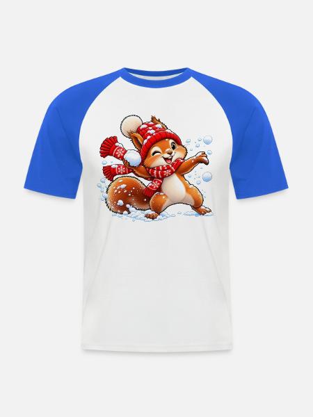 Eichhörnchen im Schnee – Süßer Winterspaß - Männer Baseball-T-Shirt - Weiß/Royalblau