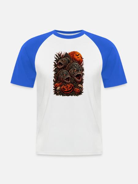halloween-piranha-horror-monster-tshirt-pumpkin - Männer Baseball-T-Shirt - Weiß/Royalblau