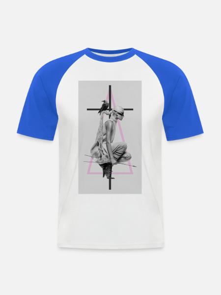 Modecollage mit Rabe und Dreieck - Männer Baseball-T-Shirt - Weiß/Royalblau