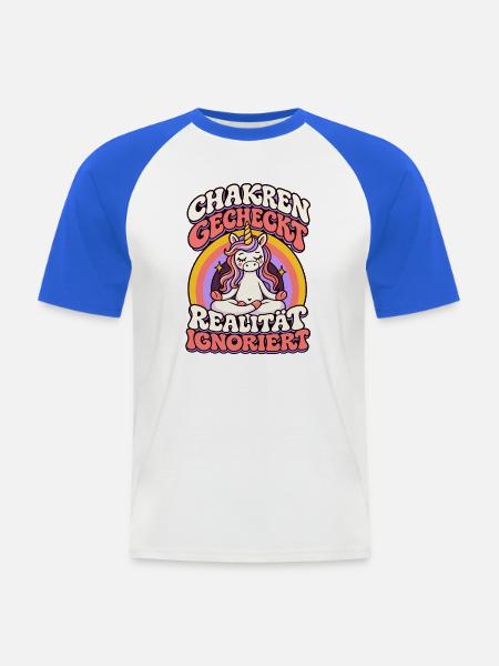 Yoga Einhorn – Chakren gecheckt - Männer Baseball-T-Shirt - Weiß/Royalblau