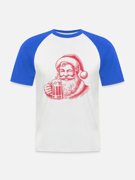 Weihnachtsmann Hält Einen Bierkrug, Weihnachtsspaß - Männer Baseball-T-Shirt - Weiß/Royalblau